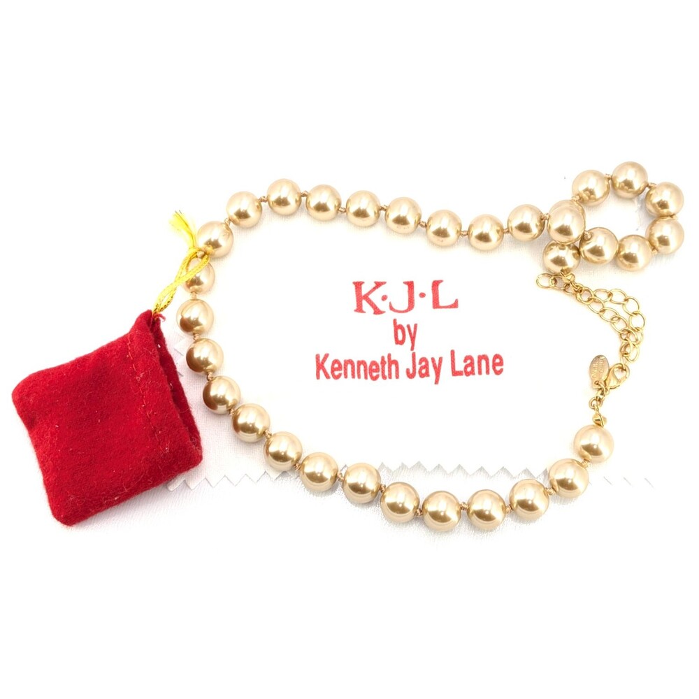 KJL Pearl Necklace Kenneth Jay Lane Champagne Faux Pearl Signed Gold Tone 21in